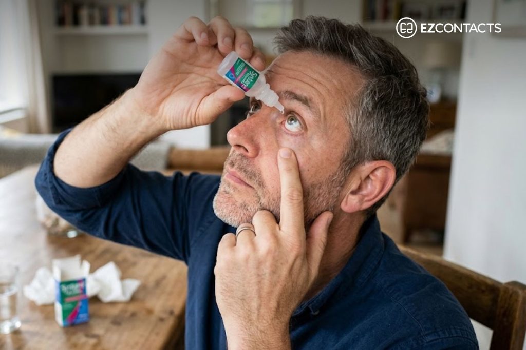 Man Using Lubricating Eye Drops
