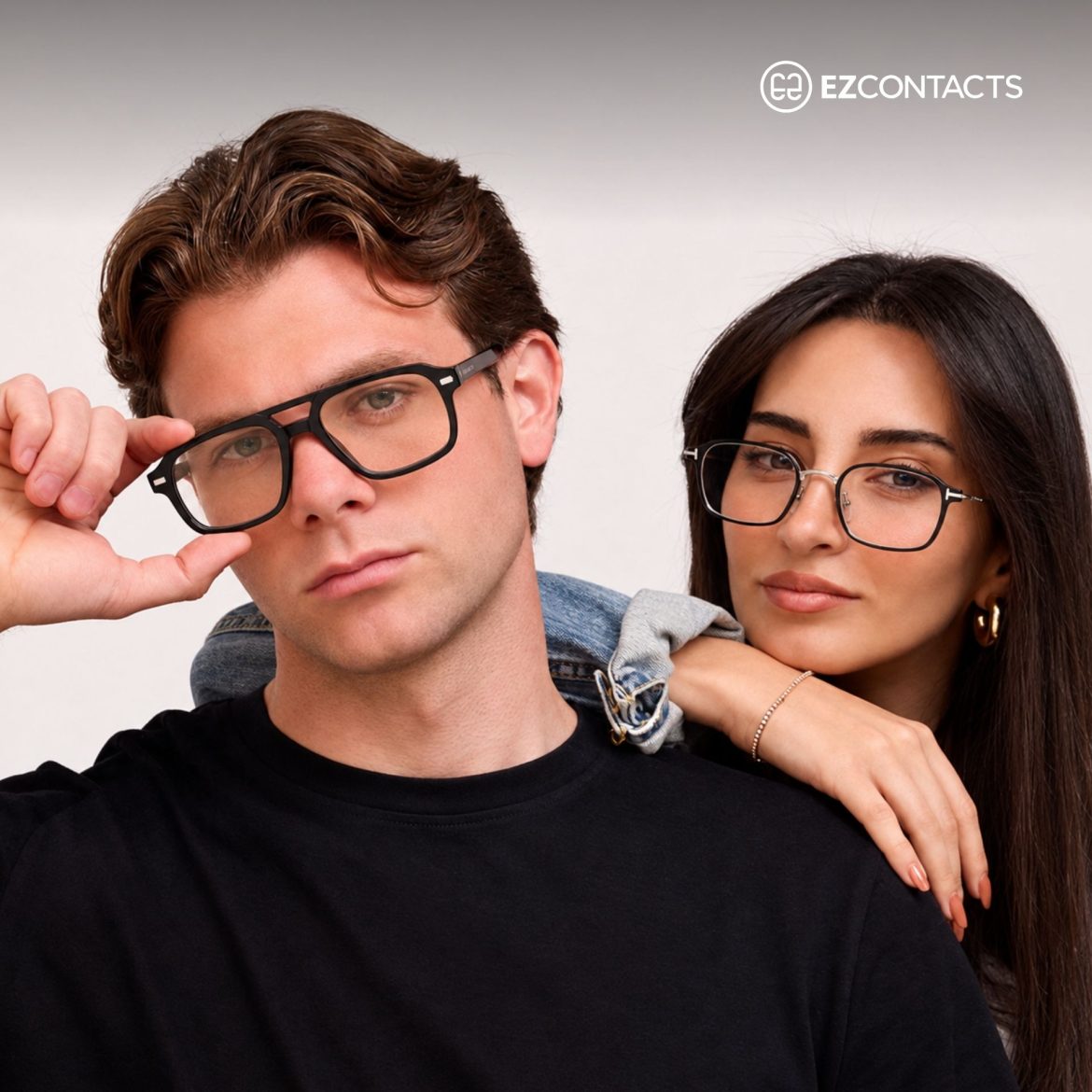 Man and Woman Wearing Geometric Glasses